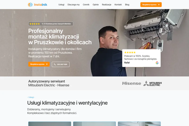 Instalnik, strona internetowa, realizacja Towerweb