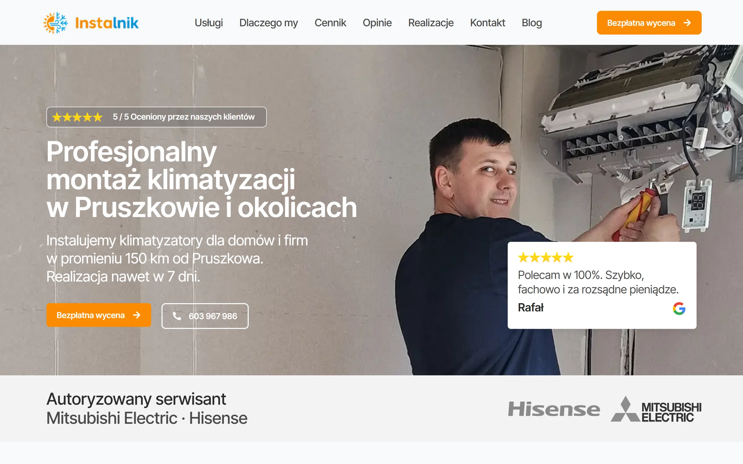Instalnik, strona na komputerze