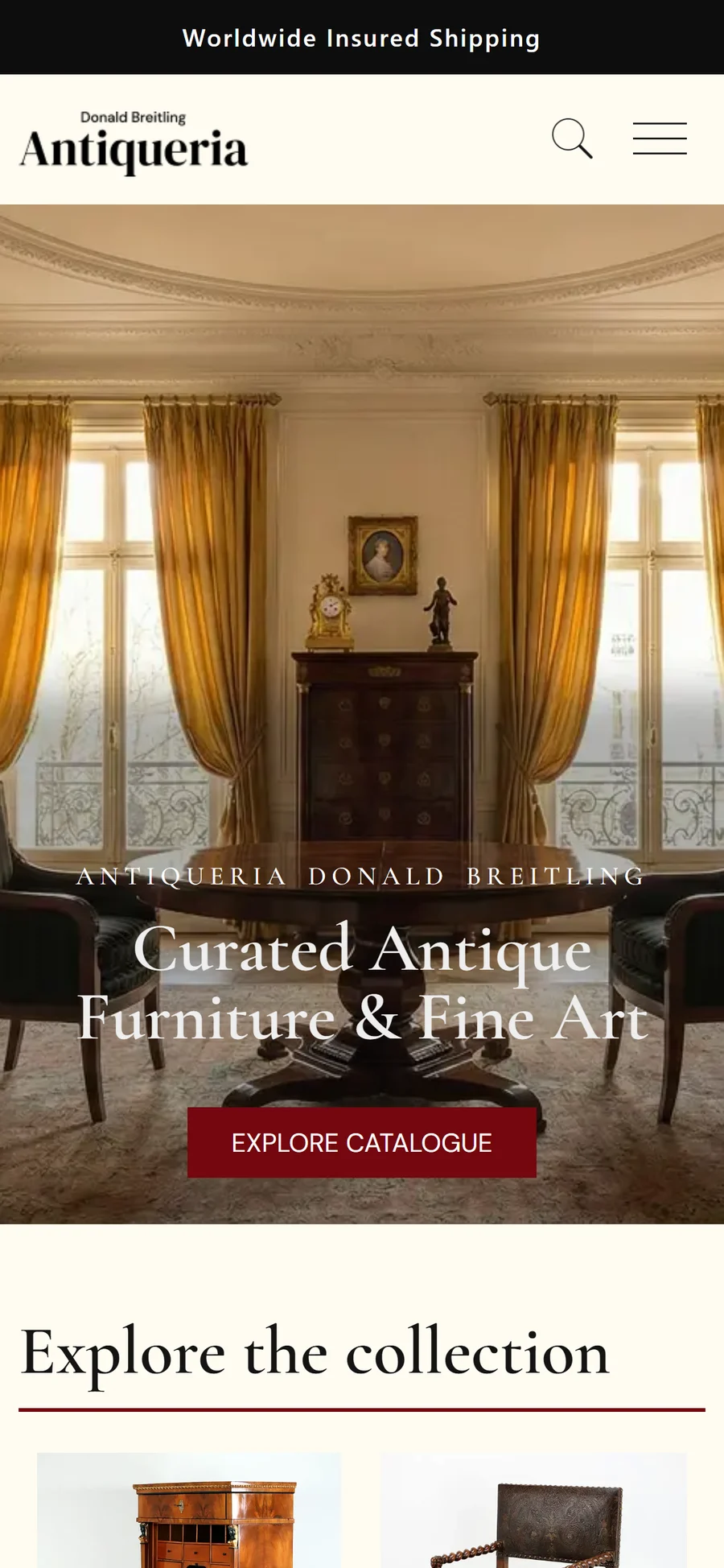 Antiqueria, strona na telefonie