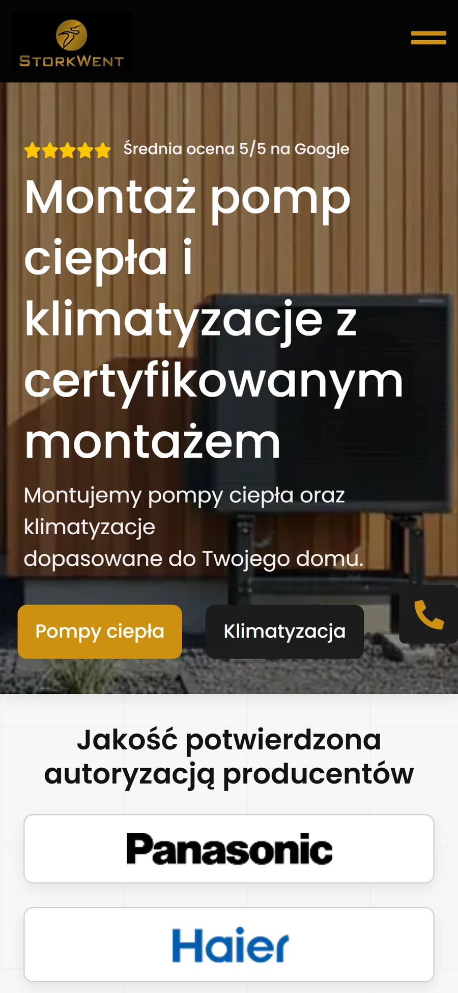 StorkWent, strona na telefonie